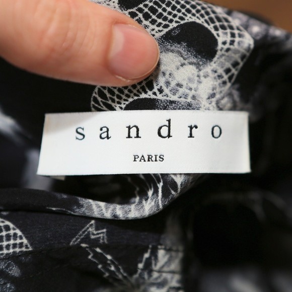 SANDRO - Black/White 100% Silk Boho Mini Dress - Women's Size 2, Medium NEW NWOT - Picture 8 of 12